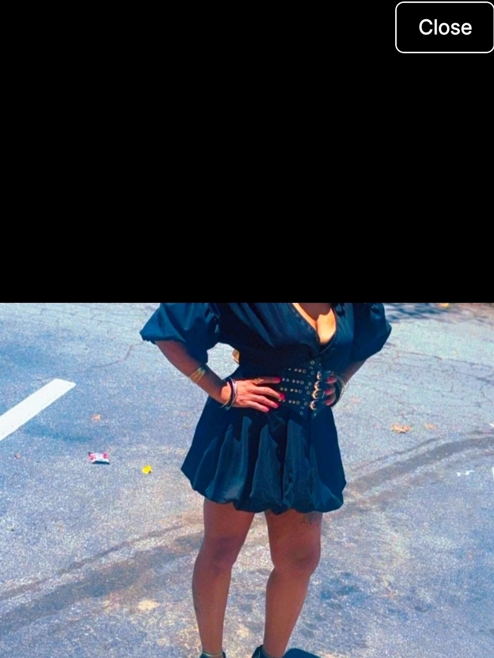 Women's Black Puff-Sleeve Mini Dress with Cinch Waist